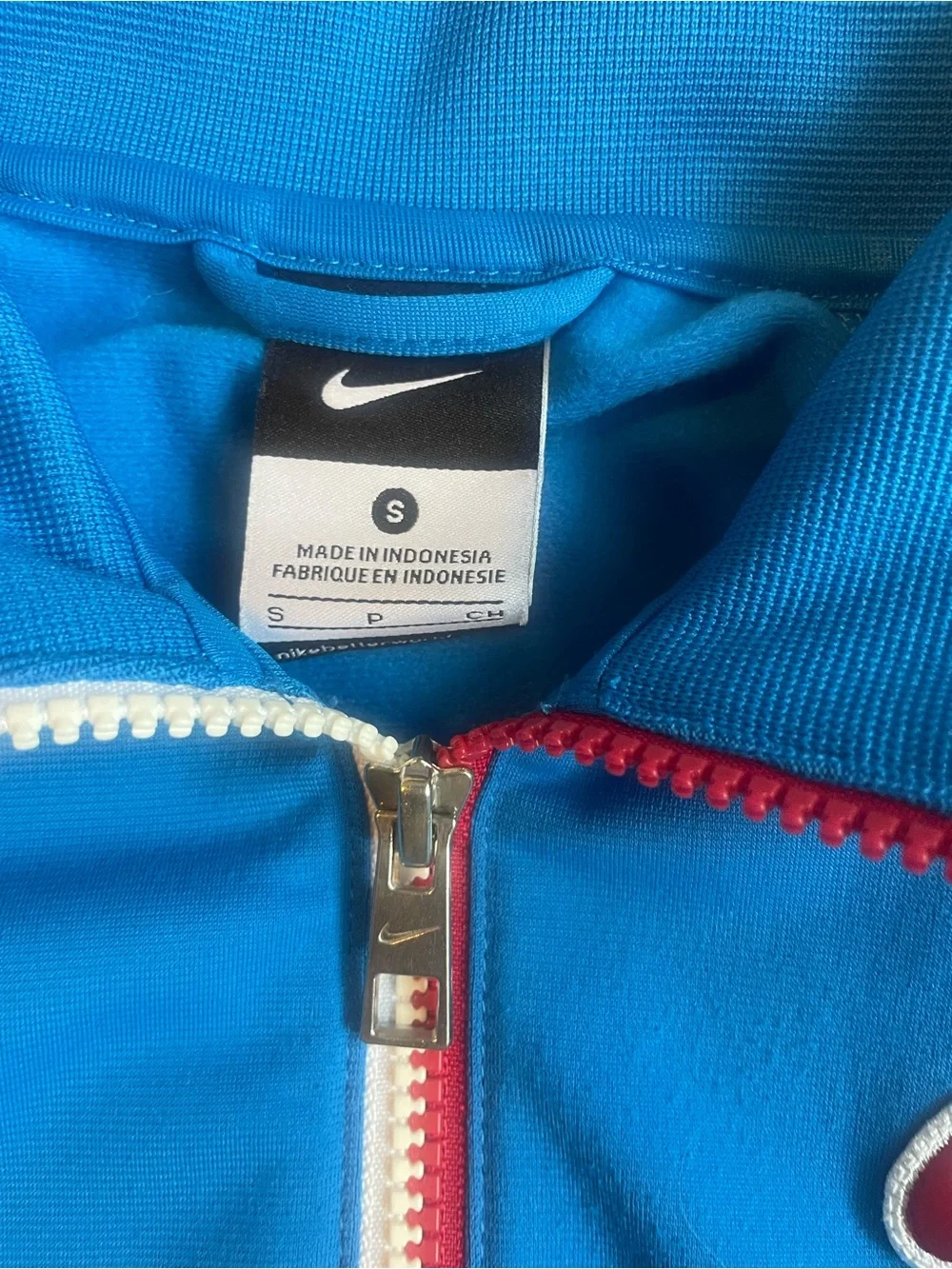 Nike Bright Blue Kids Zip-Front Track Jacket with Red-Trim Swoosh Size Small